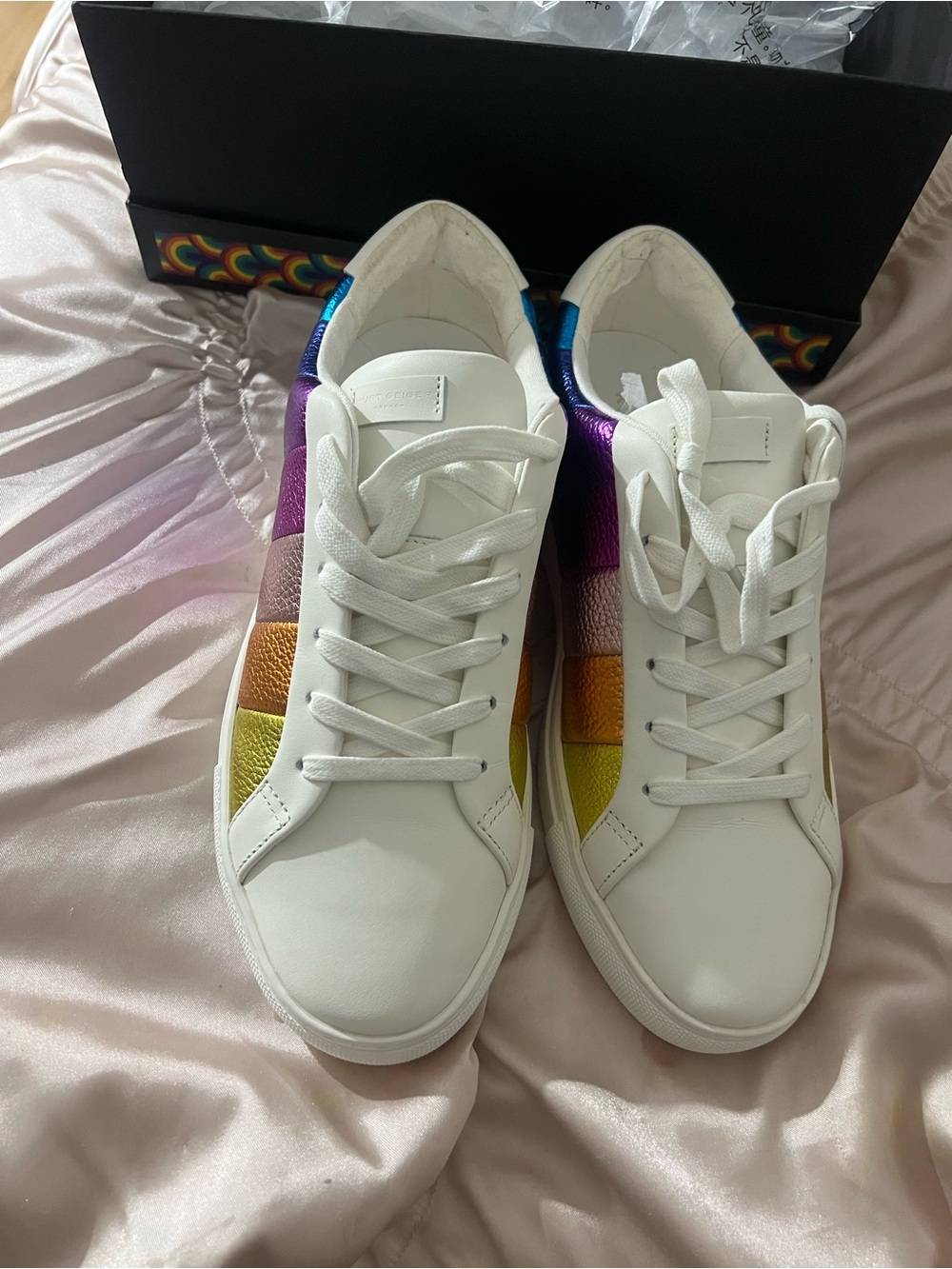 Kurt Geiger White Leather Sneakers with Rainbow Panels